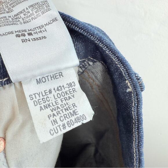 Mother Dark Wash Looker Ankle Fray Medium Rise Distressed Knee Skinny Jeans 29 - Picture 11 of 15
